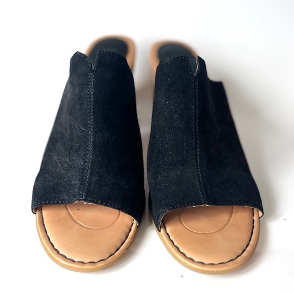 BORN Suede Sandals Black Genuine Leather Chunky Heel Mules Size 9 - Picture 6 of 7